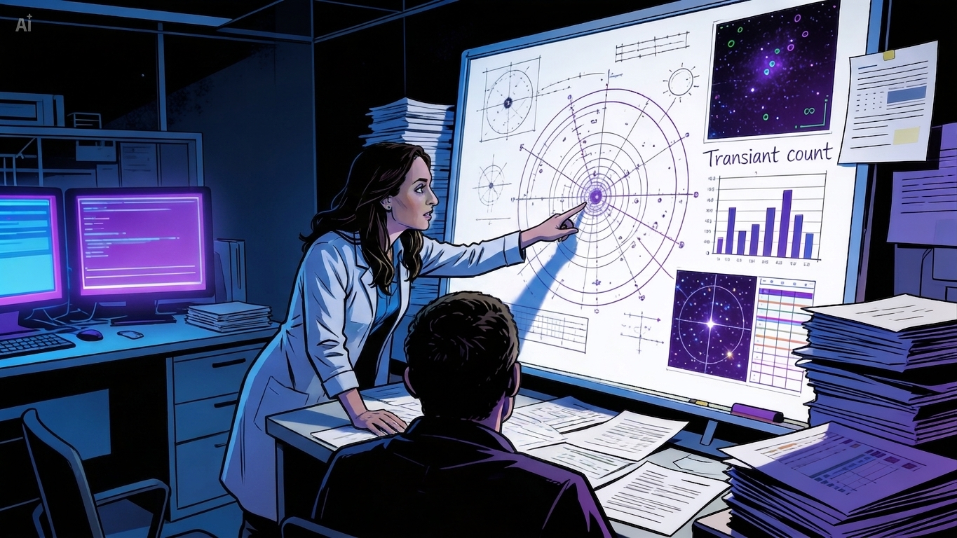 A researcher at a screen tallying transient counts across the sky.