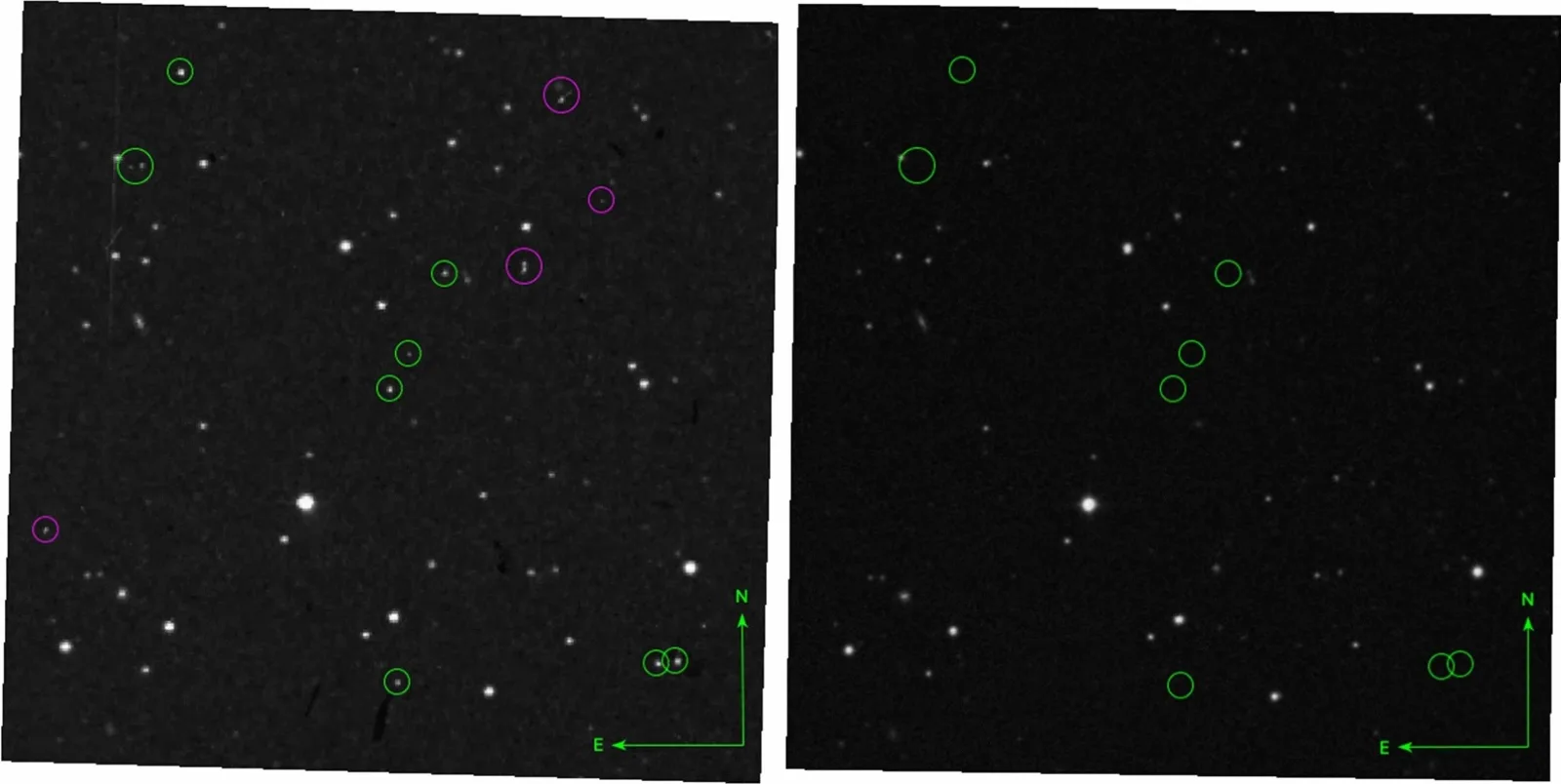 Blink comparison of Plate XE 325 — nine transients on the red plate, gone on the blue.
